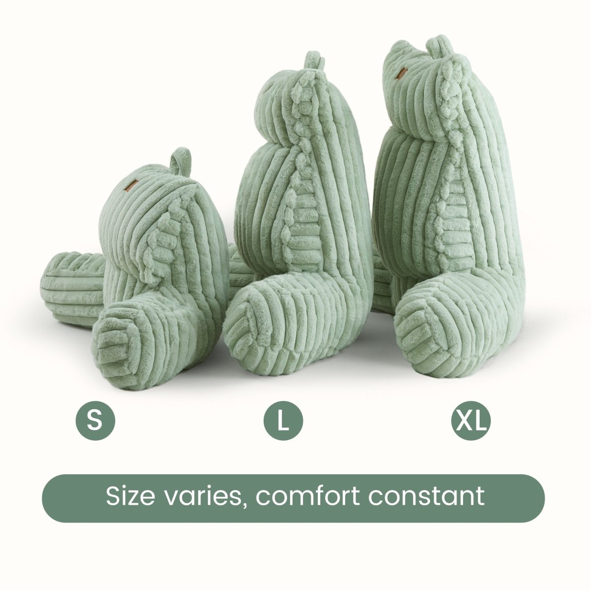 Cozy Bliss striped reading pillow size guide for standard, large, and x-large support options #color_Sage Green
