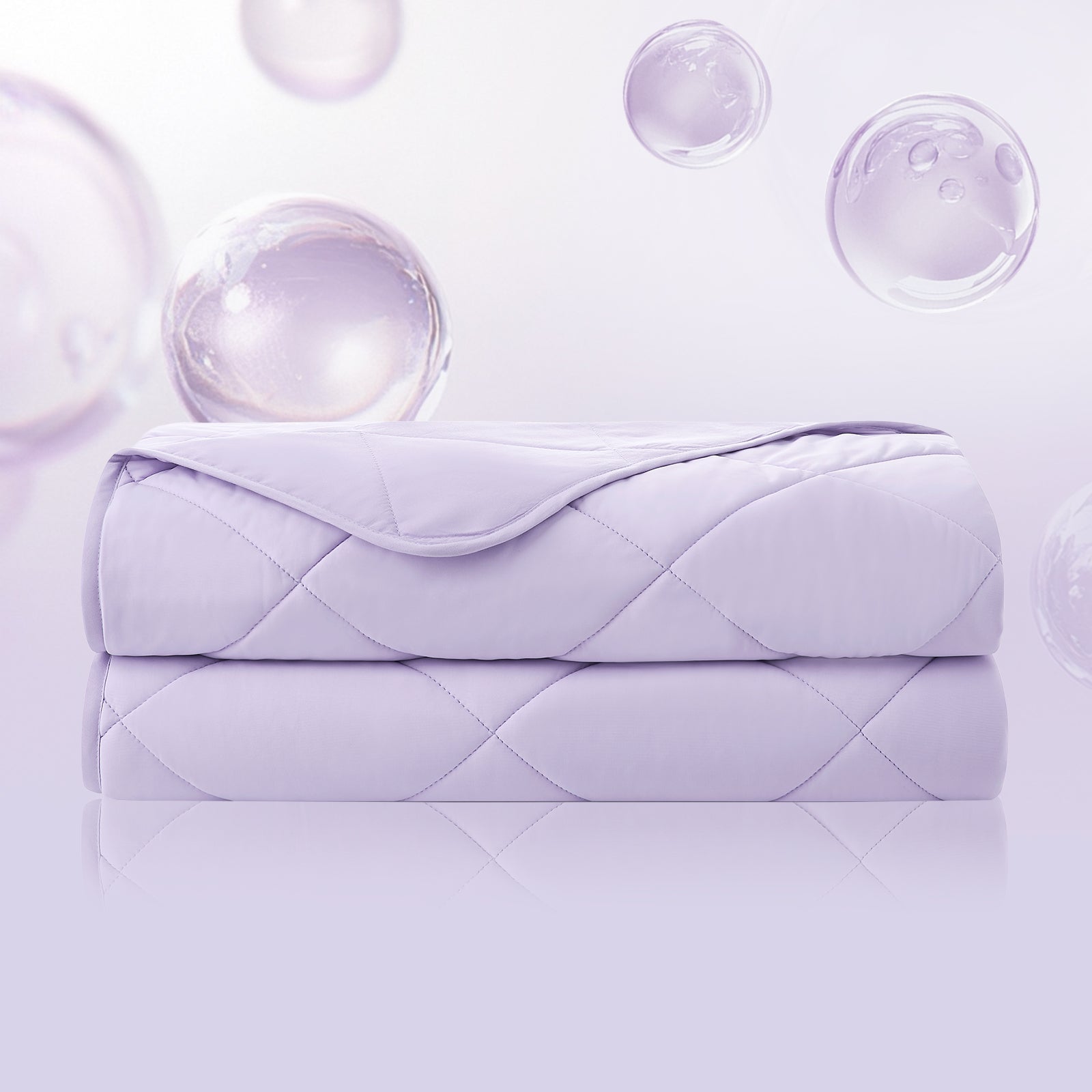 Folded quilt with bubbles on a light purple background  #color_Purple