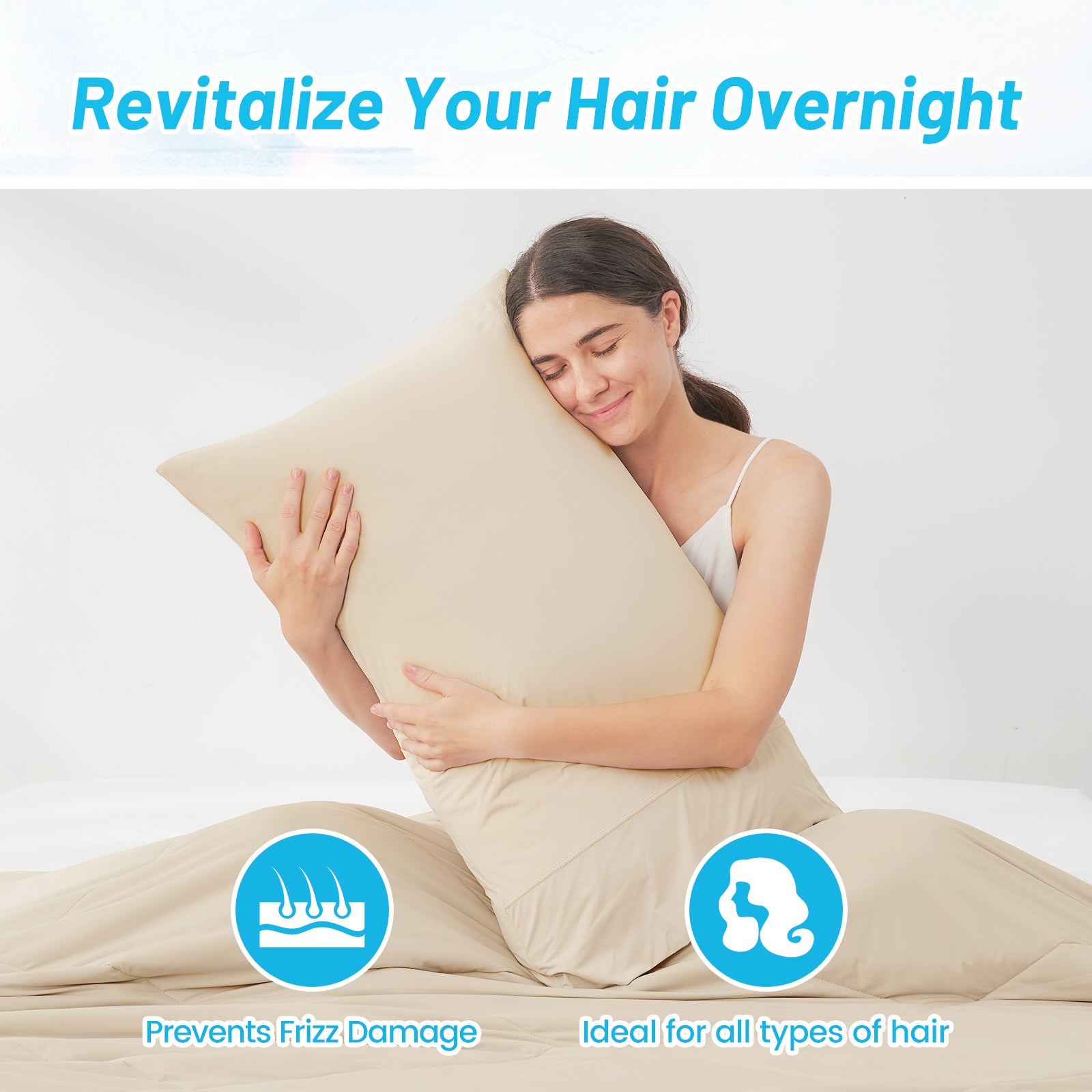 Khaki cooling pillowcase, revitalizing hair overnight, prevents frizz and suits all hair types. #color_Khaki