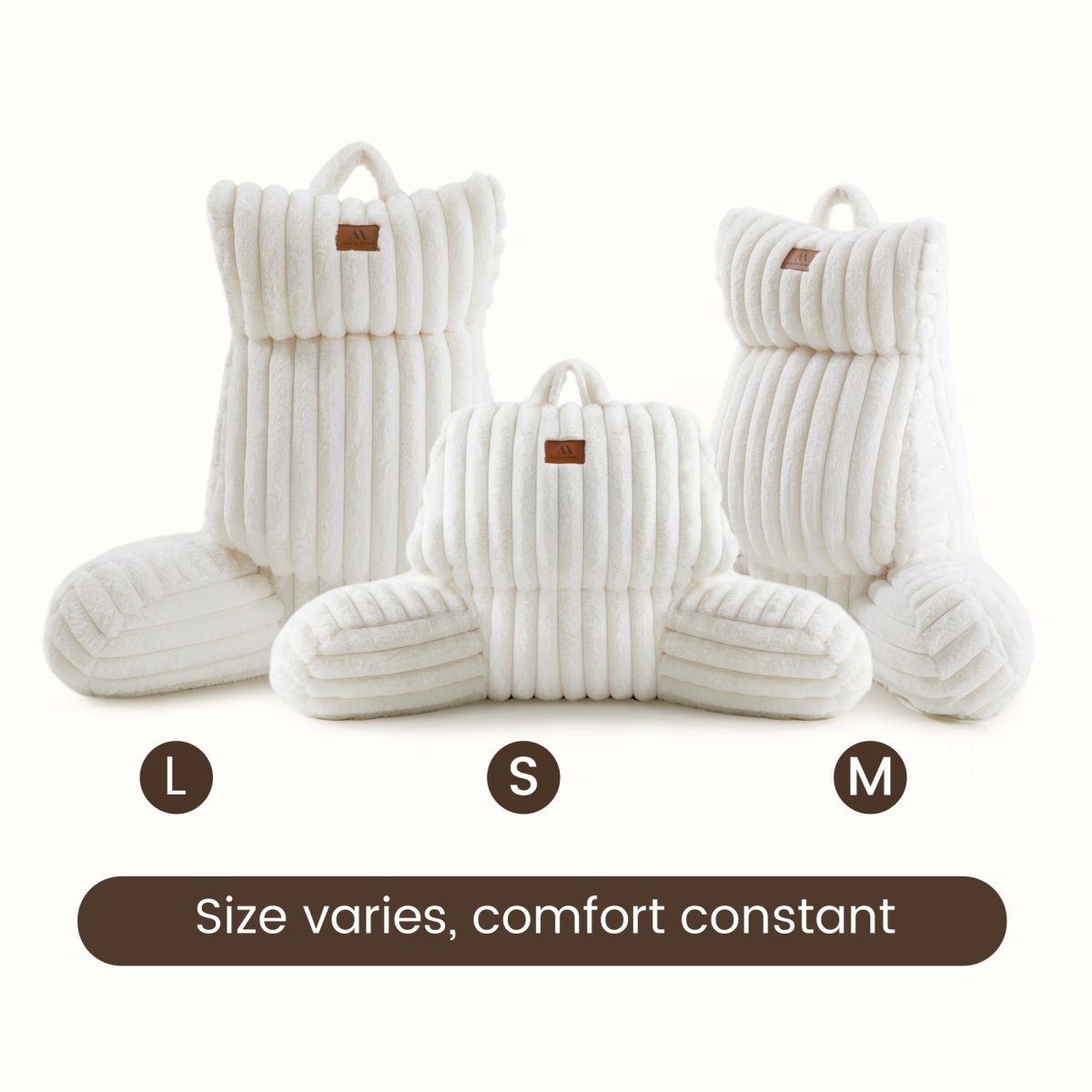 Cozy Bliss striped reading pillow size guide for small, medium, and large support options #color_Ivory