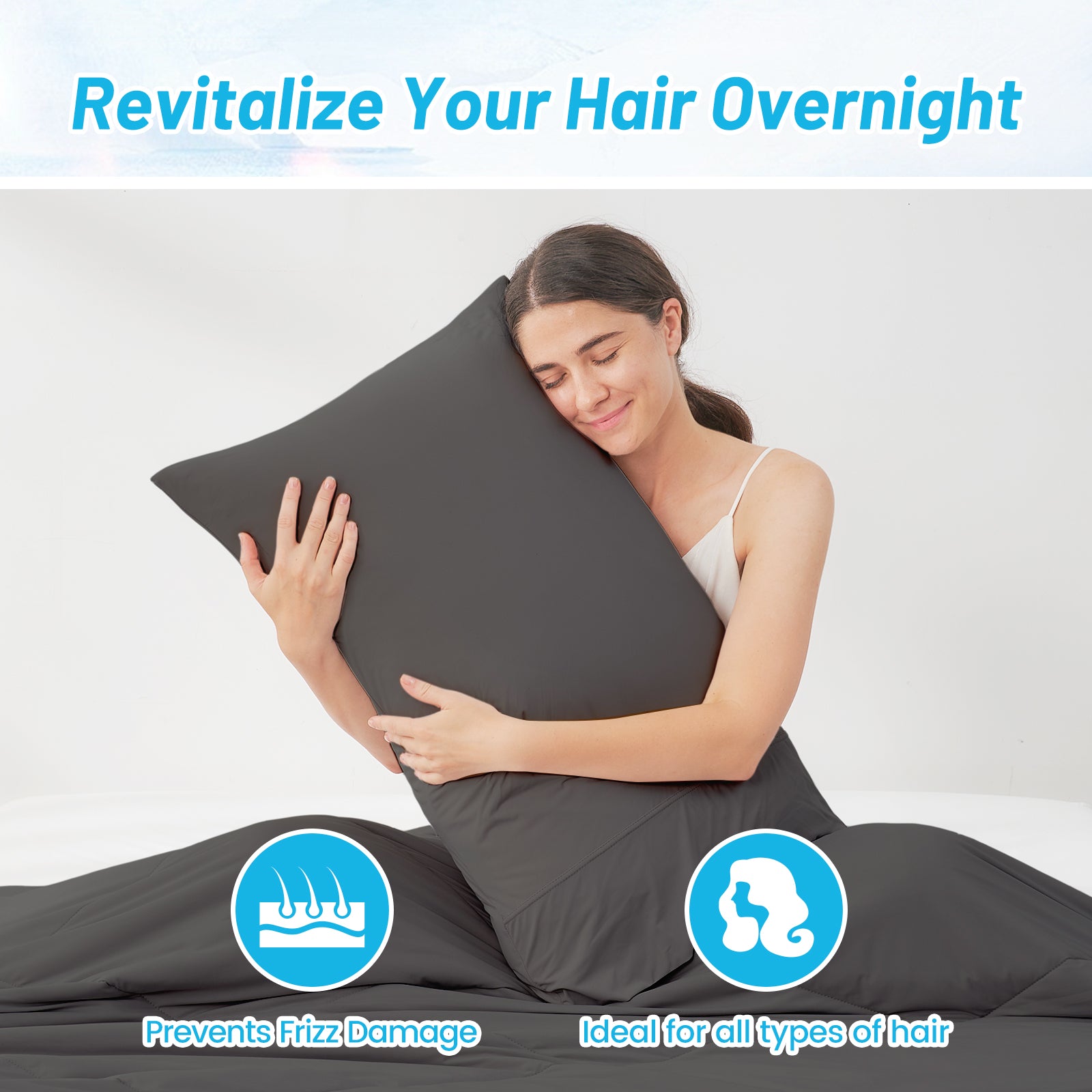 Charcoal grey cooling pillowcase, revitalizing hair overnight, prevents frizz and suits all hair types. #color_Charcoal Grey