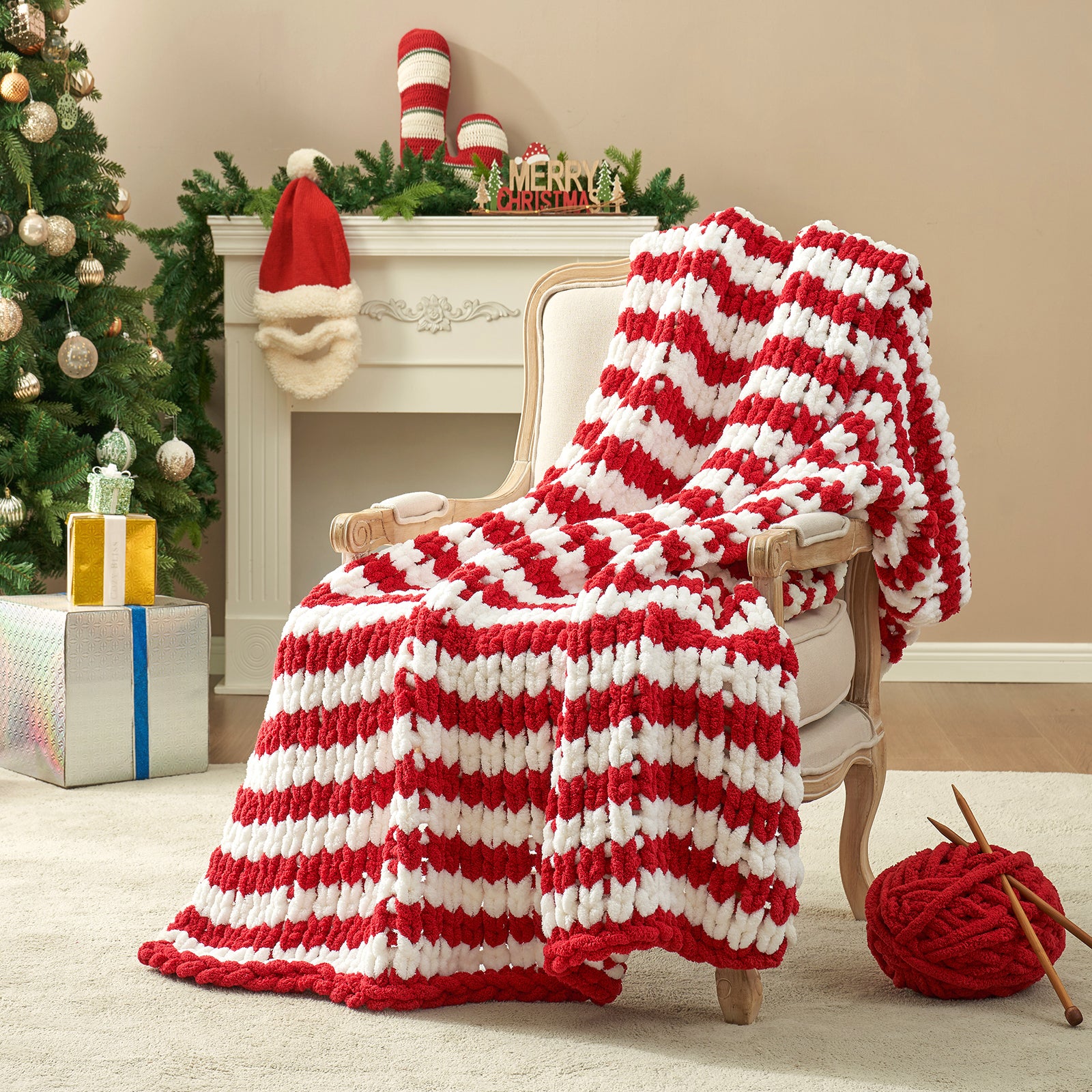 Cozy Bliss X Amélie Home Handmade Chenille Cable Knitted Crochet Throw Blanket