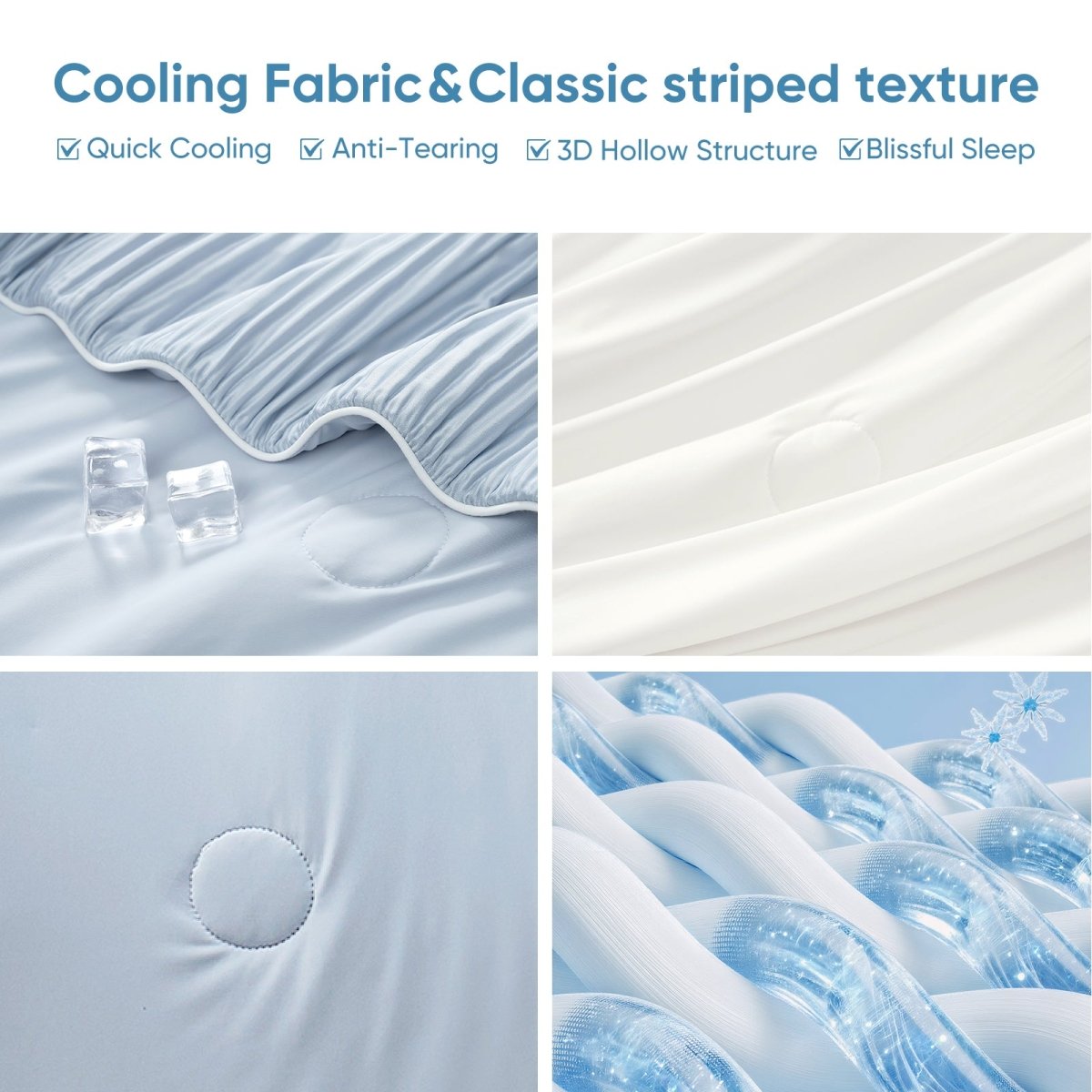 Close up of striped cooling fabric.#color_Cool Blue