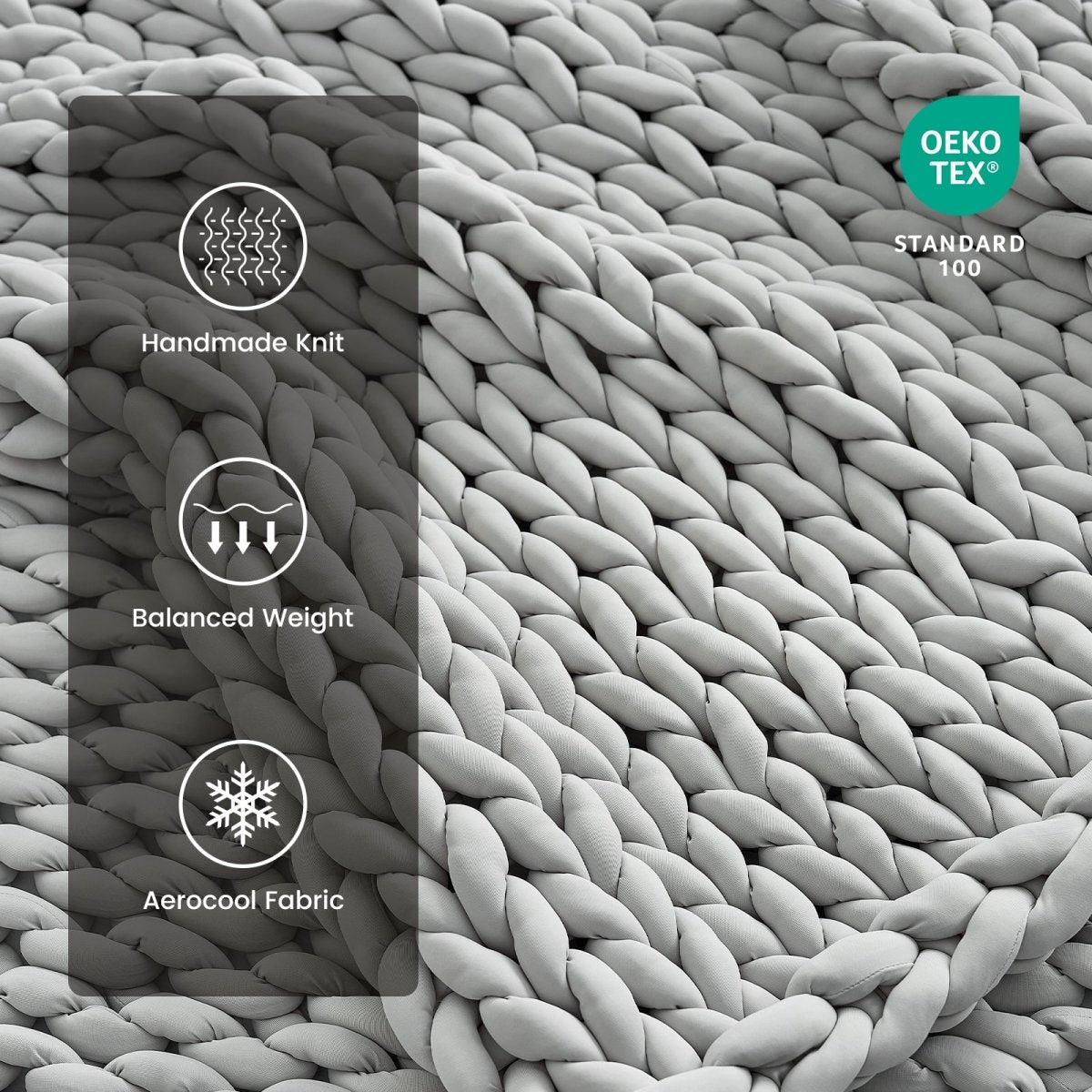 Cozy Bliss Performance Cooling Weighted Blanket handmade knit cooling fabric texture #color_Light Grey