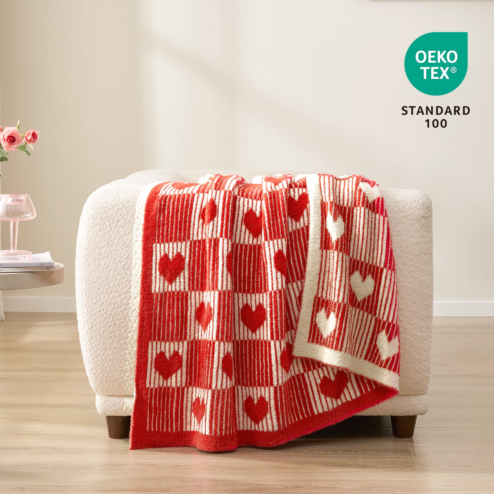 Valentine Reversible Heart Feather Yarn Throw Blanket