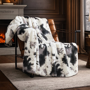 Cow Print Faux Fur Throw Blanket