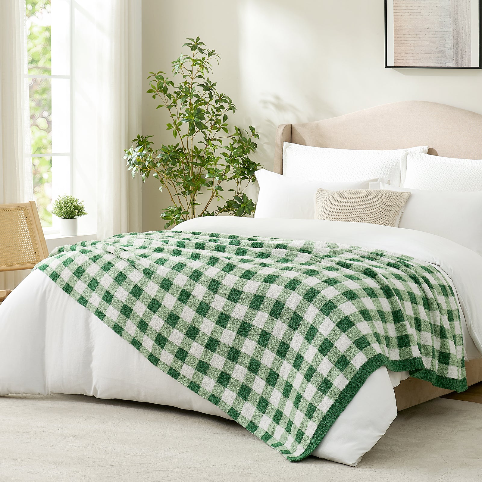 Plaid Knit Feather Yarn Knit Throw Blanket