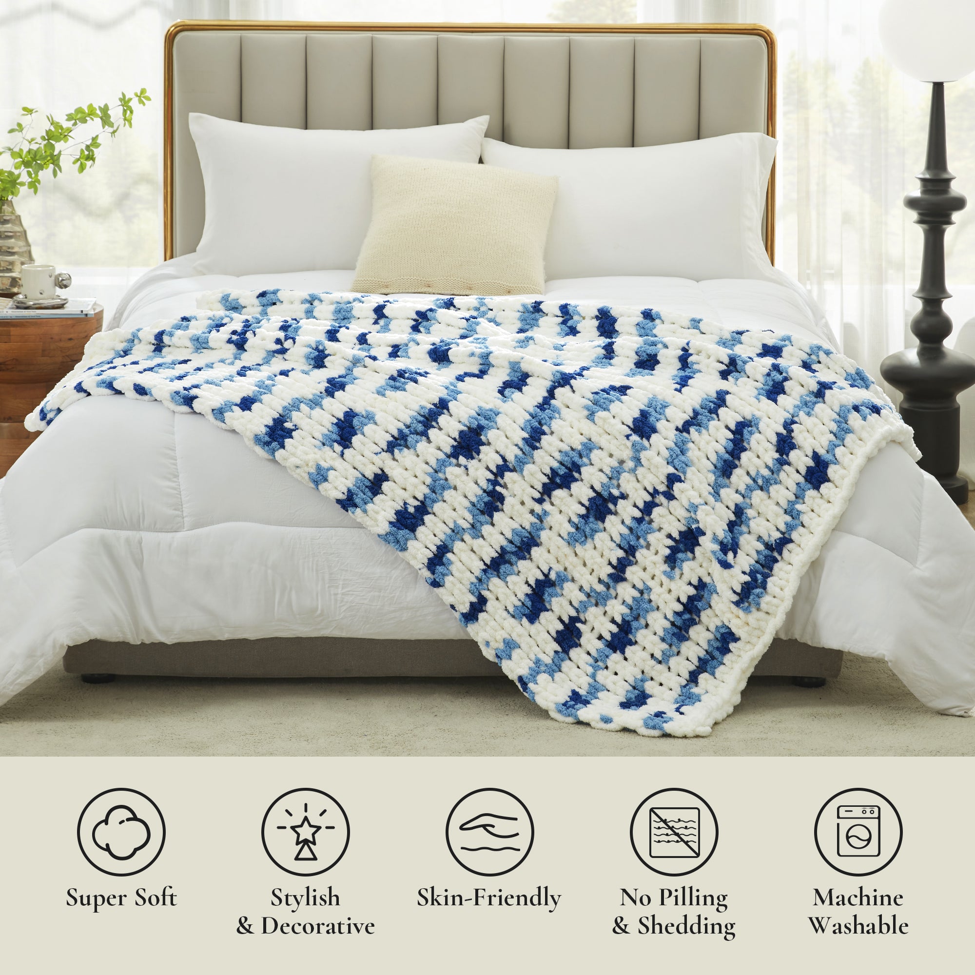 Cozy Bliss X Amélie Home Handmade Chenille Cable Knitted Crochet Throw Blanket