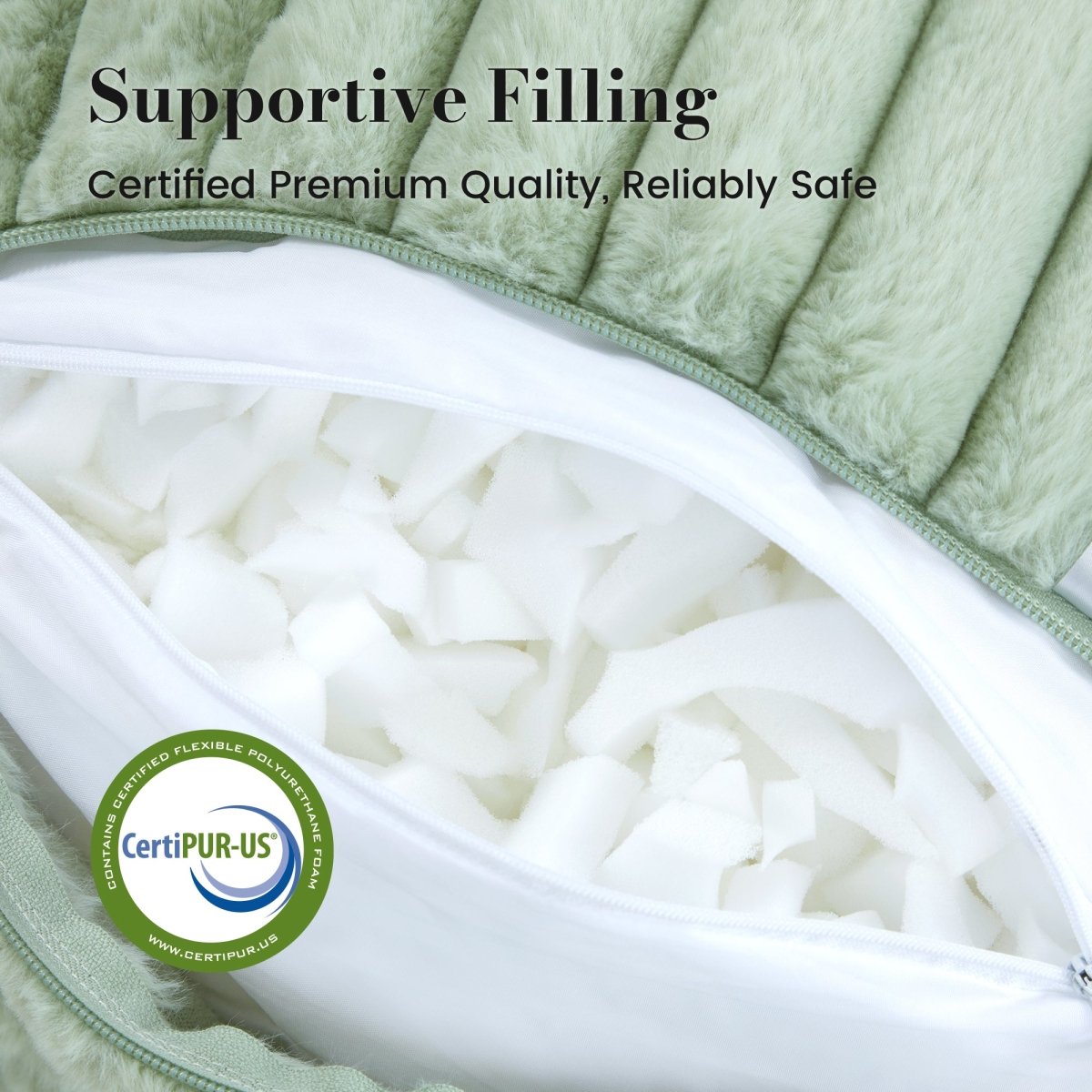 Cozy Bliss striped faux fur reading pillow with premium quality filling for responsive support#color_Sage Green
