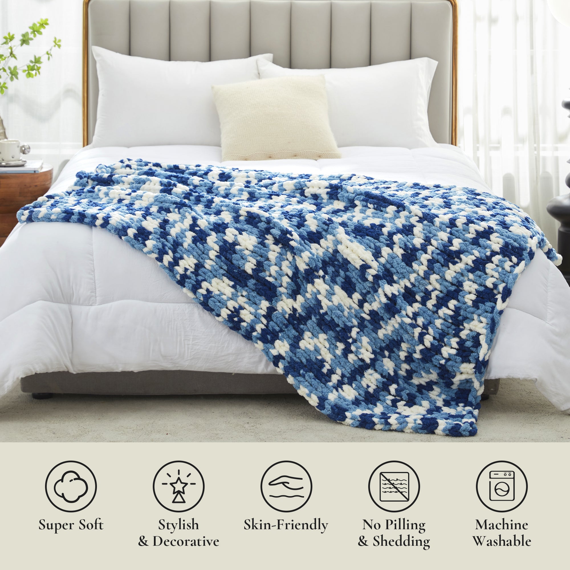 Cozy Bliss X Amélie Home Handmade Chenille Cable Knitted Crochet Throw Blanket