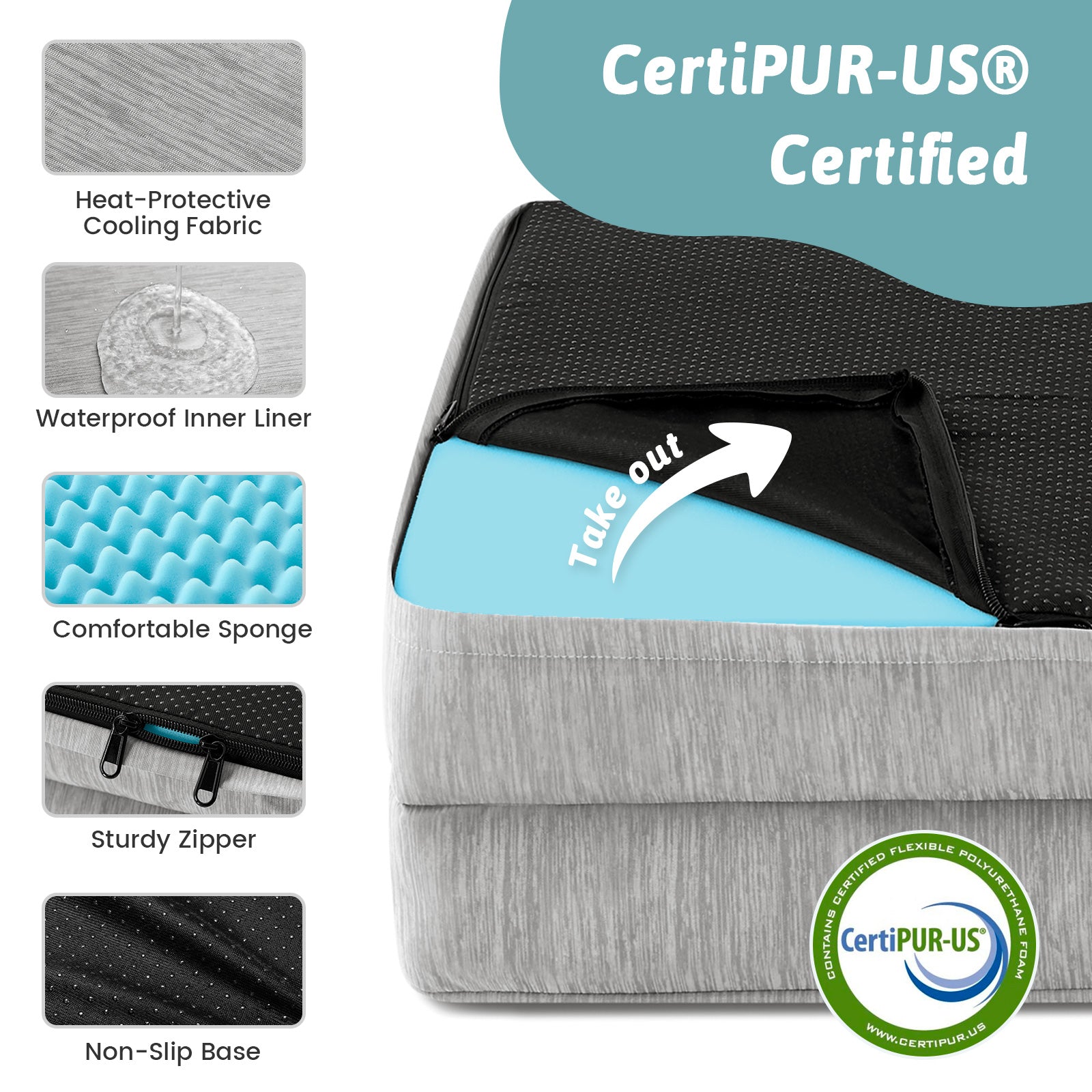 Pet Bed with CertiPUR-US certification and features#color_Light Grey