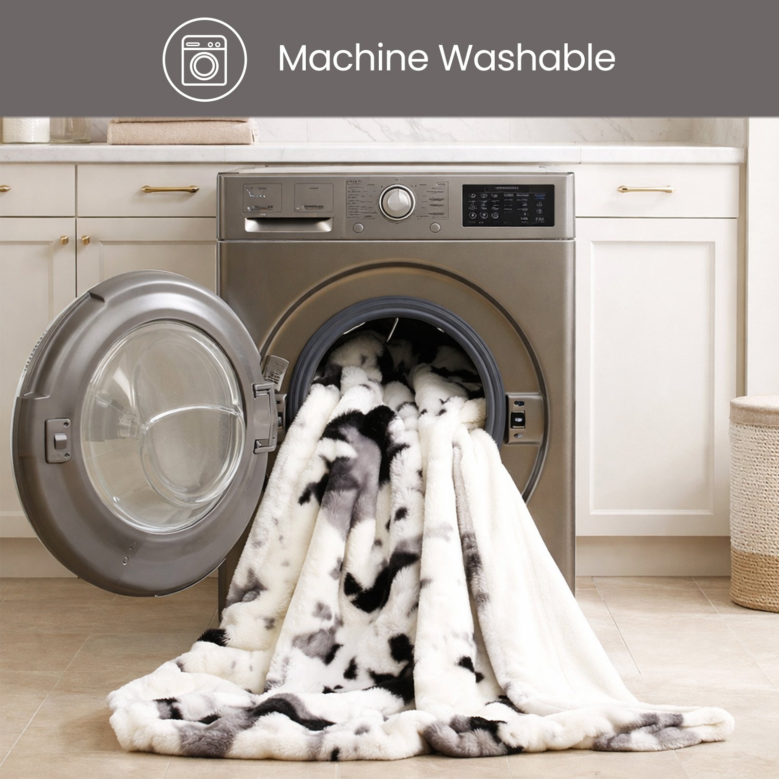 Cow Print Faux Fur Throw Blanket