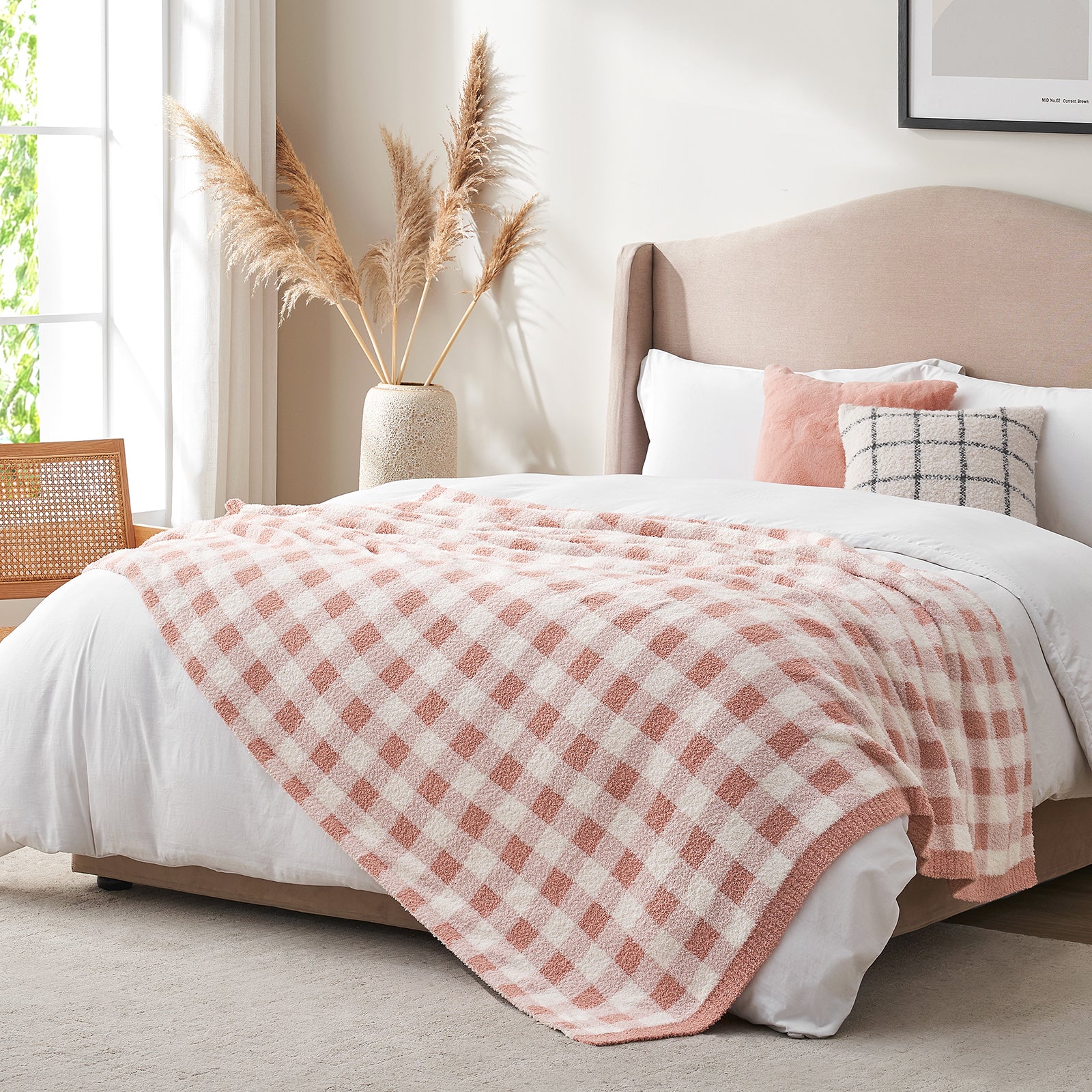 Plaid Knit Feather Yarn Knit Throw Blanket