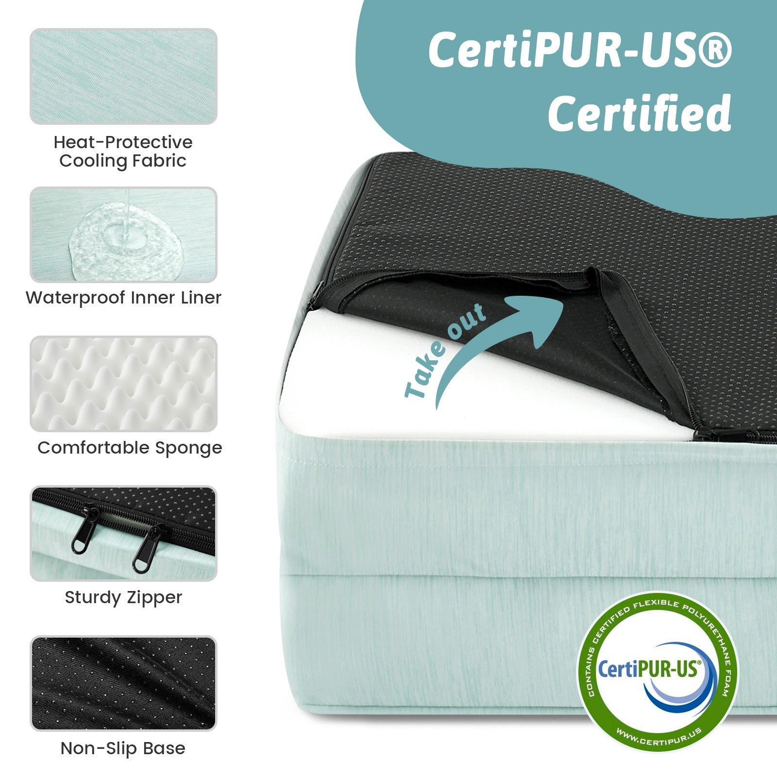 Pet bed with CertiPUR-US certification and features#color_Sage Green