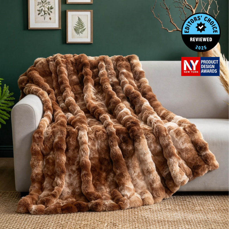 Cozy Bliss Luxurious Bubble Faux Fur Throw Blanket in tie-dye brown front view. #color_Tie-dye Brown