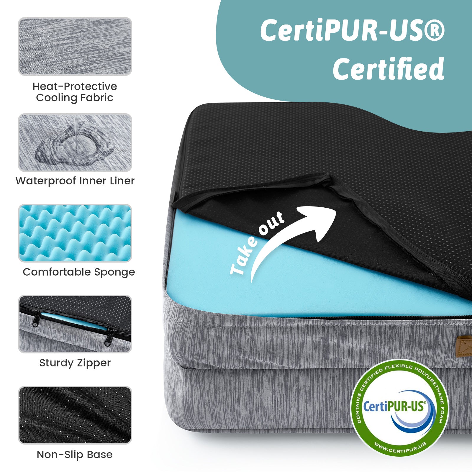 Pet bed with CertiPUR-US certification and features#color_Dark Grey