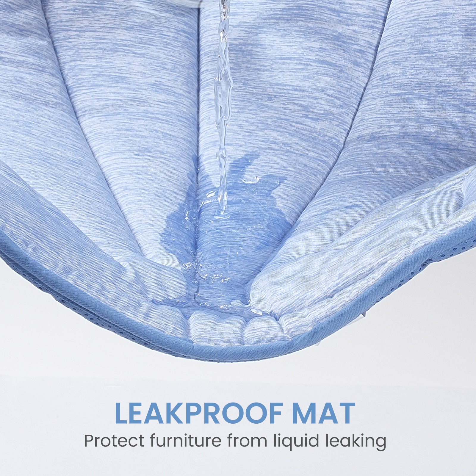 Leakproof pets mat with water droplets demonstrating its effectiveness#color_Misty Blue