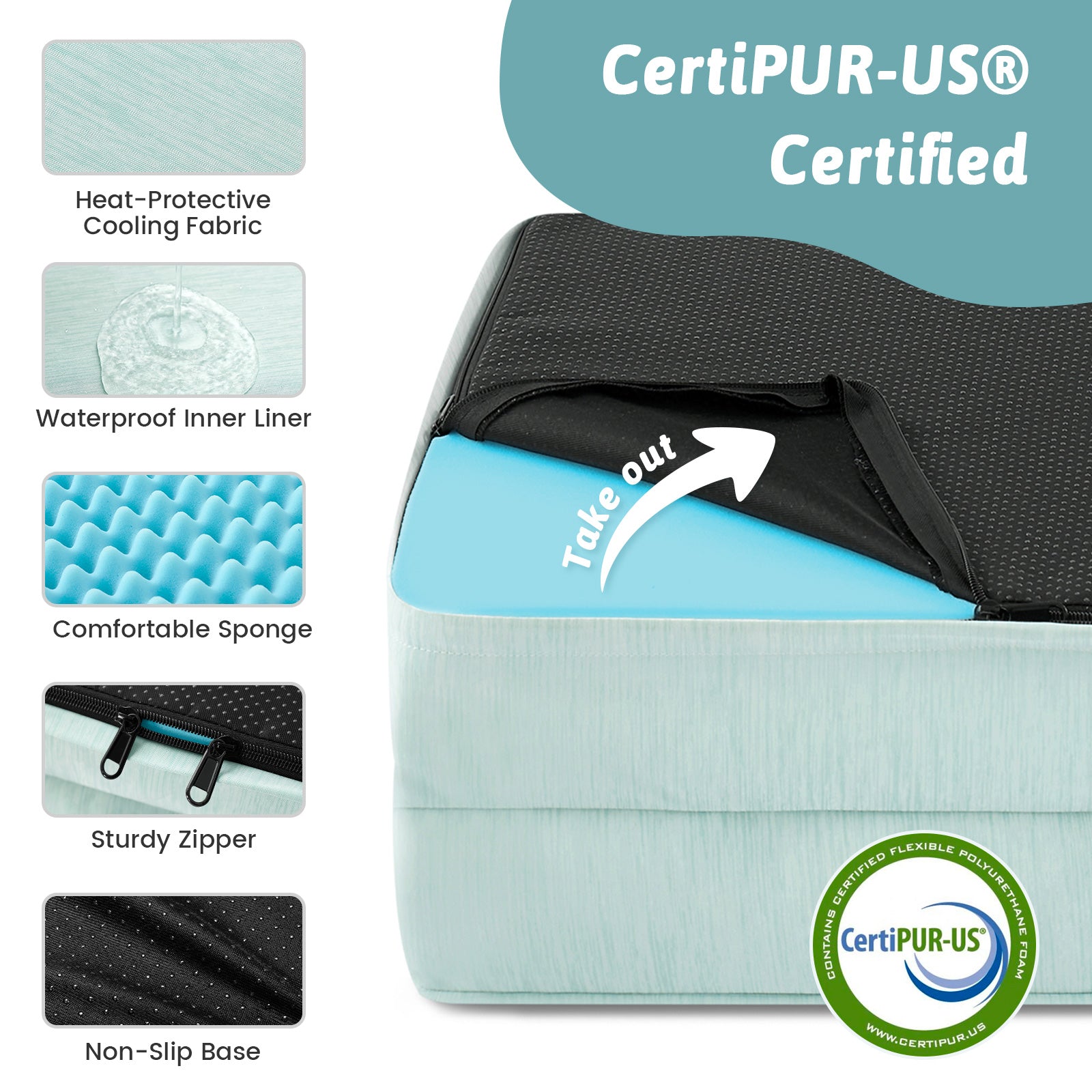 Cooling pet bed with CertiPUR-US certification and feature #color_Sage Green
