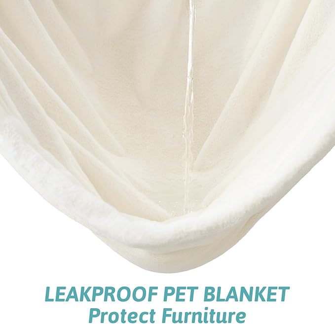 Cozy Bliss leakproof faux fur pet blanket prevents liquids from soaking through to protect your furniture. #color_Cream White