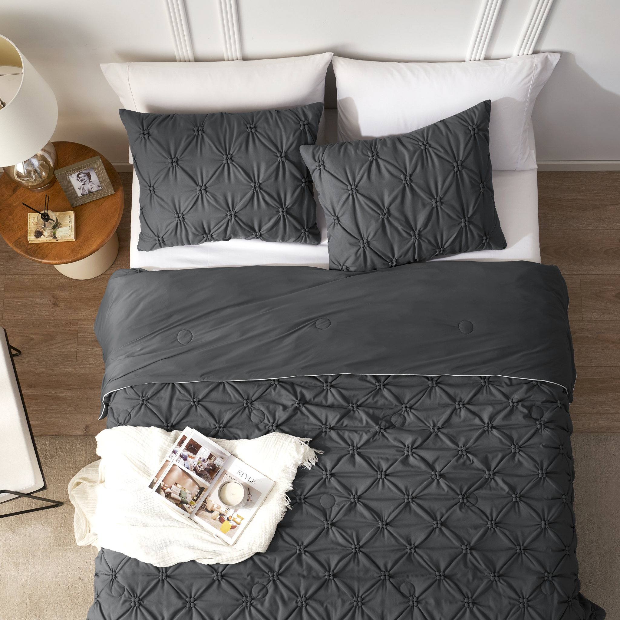 Cozy Bliss pintuck cooling comforter.  #Color_Charcoal Grey