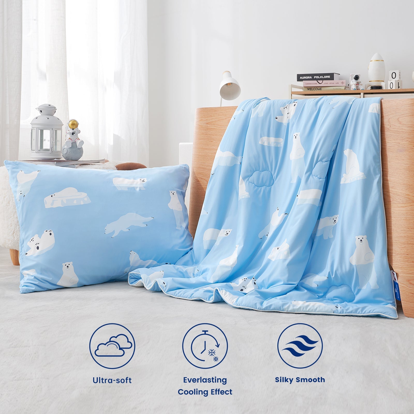 Comforter set featuring polar bear prints,soft, everlasting cooling and silky smoot.#color_Polar Bear