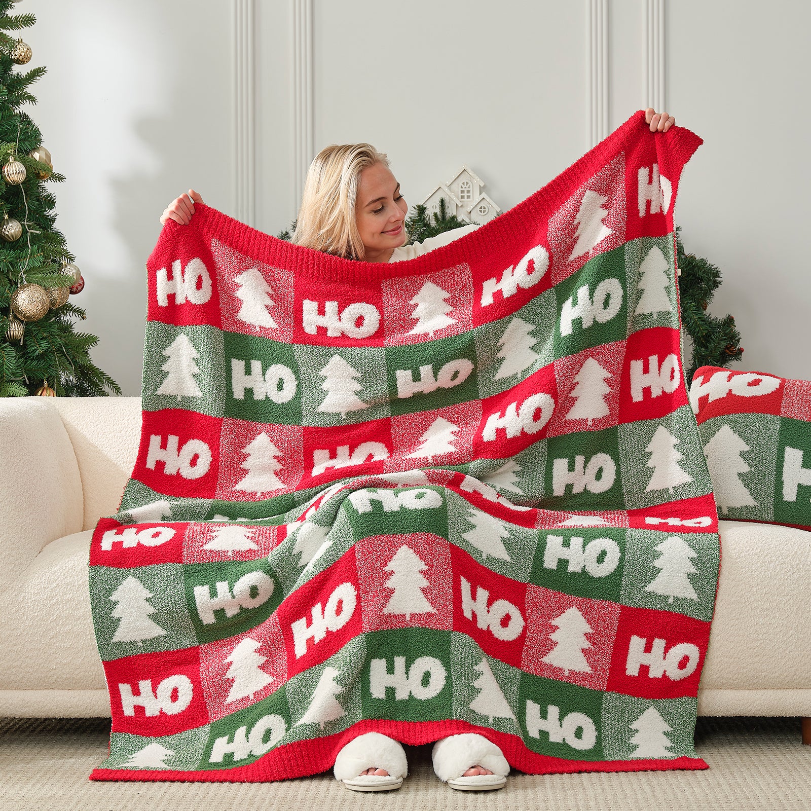 Cozy Bliss x SS Red Green Checkered Feather Yarn Throw