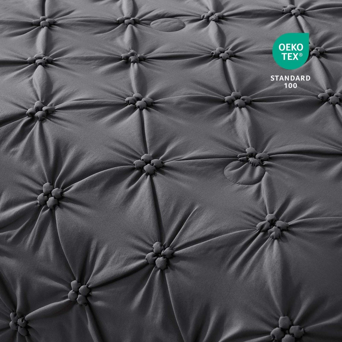 Close-up of Cozy Bliss OEKO-TEX Standard 100 Certified fabric and pintuck design.#color_Charcoal Grey