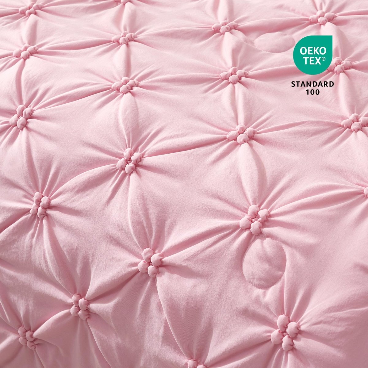 Close-up of Cozy Bliss OEKO-TEX Standard 100 Certified fabric and pintuck design.#color_Pink
