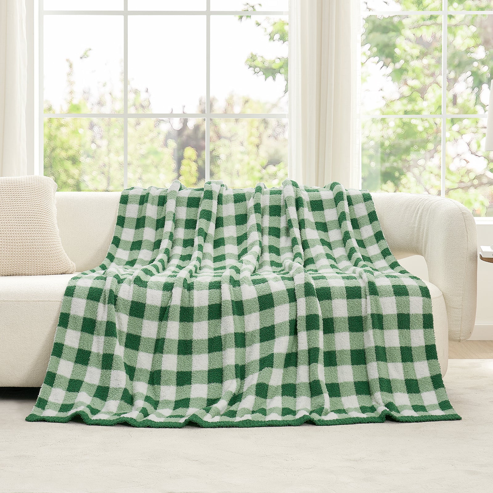 Plaid Knit Feather Yarn Knit Throw Blanket