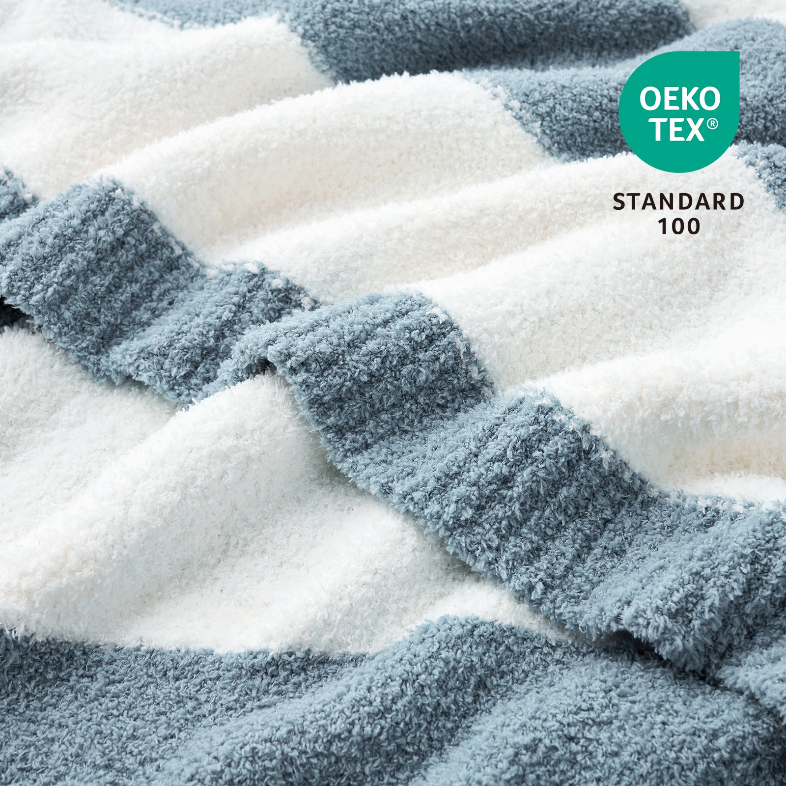 Reversible Blue Striped Feather Yarn Knit Throw Blanket