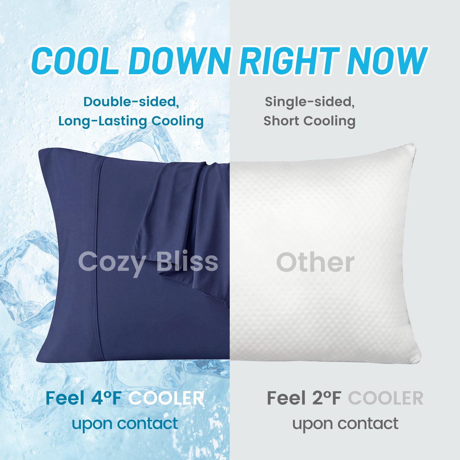 Cozy Bliss cooling pillowcase: double-sided, long-lasting cooling, feel 4°F cooler for better sleep #color_Dark Blue