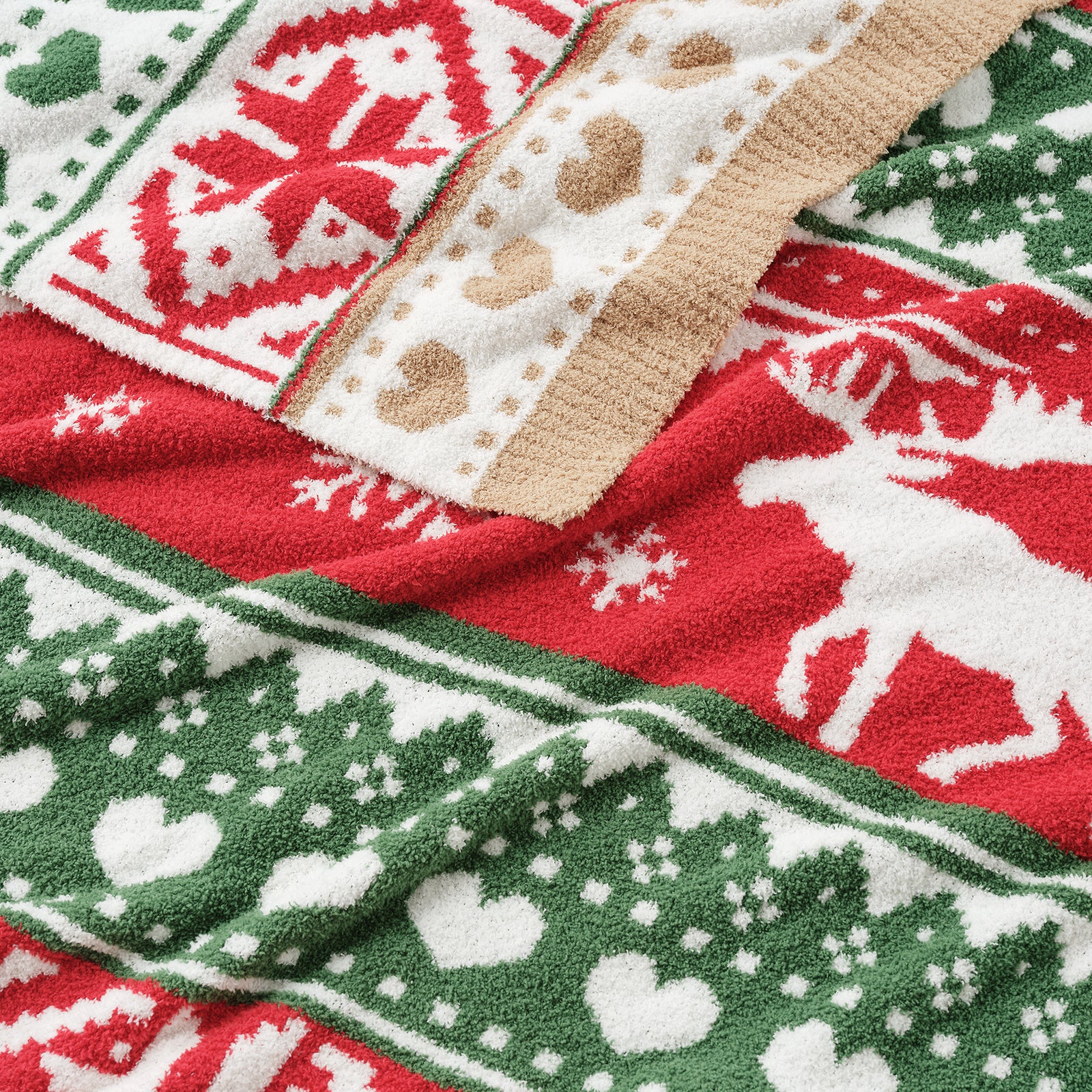 Cozy Bliss x SS Reversible Fairy Isle Reindeer Feather Yarn Throw Blanket