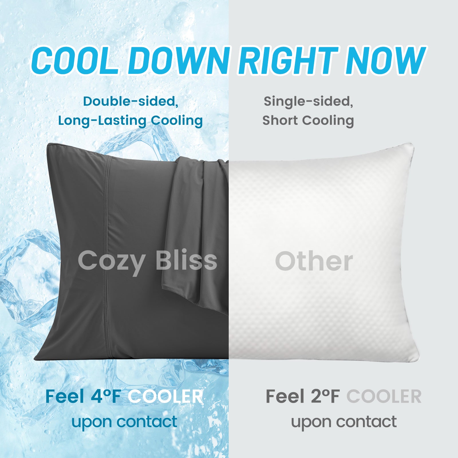 Cozy Bliss cooling pillowcase: double-sided, long-lasting cooling, feel 4°F cooler for better sleep #color_Charcoal Grey