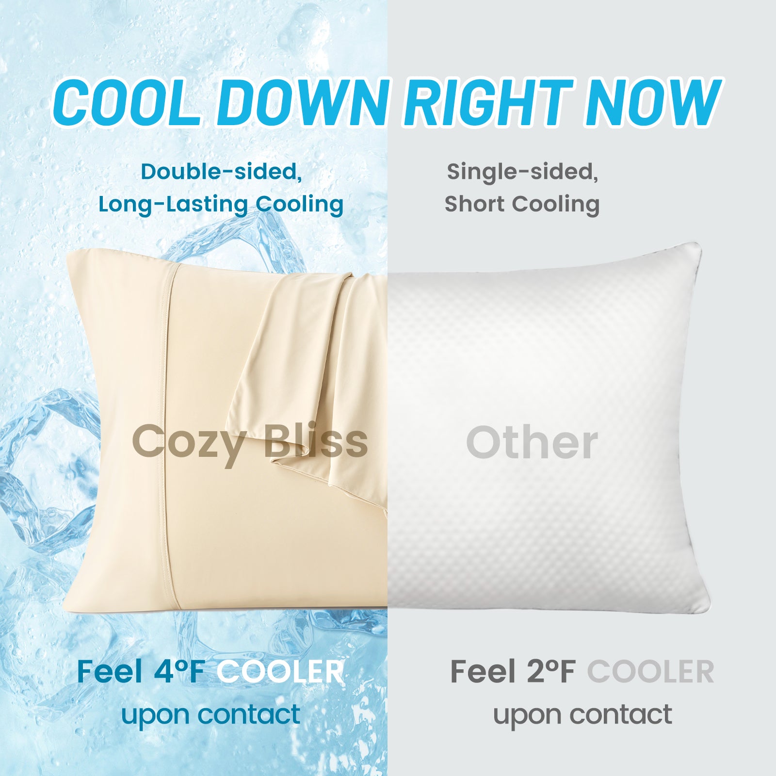 Cozy Bliss cooling pillowcase: double-sided, long-lasting cooling, feel 4°F cooler for better sleep #color_Khaki