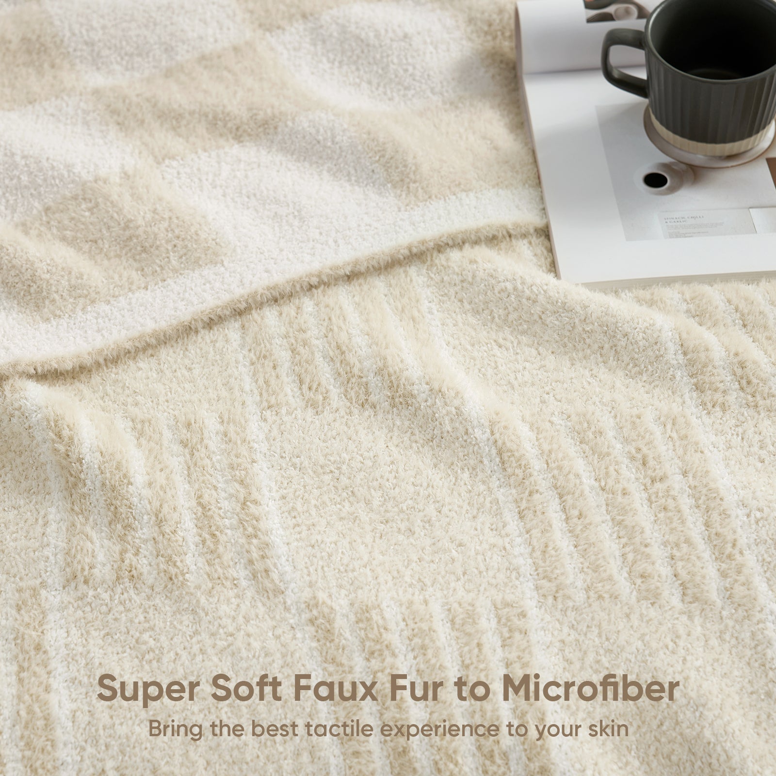 Reversible Heather Checkered Feather Yarn Throw Blanket