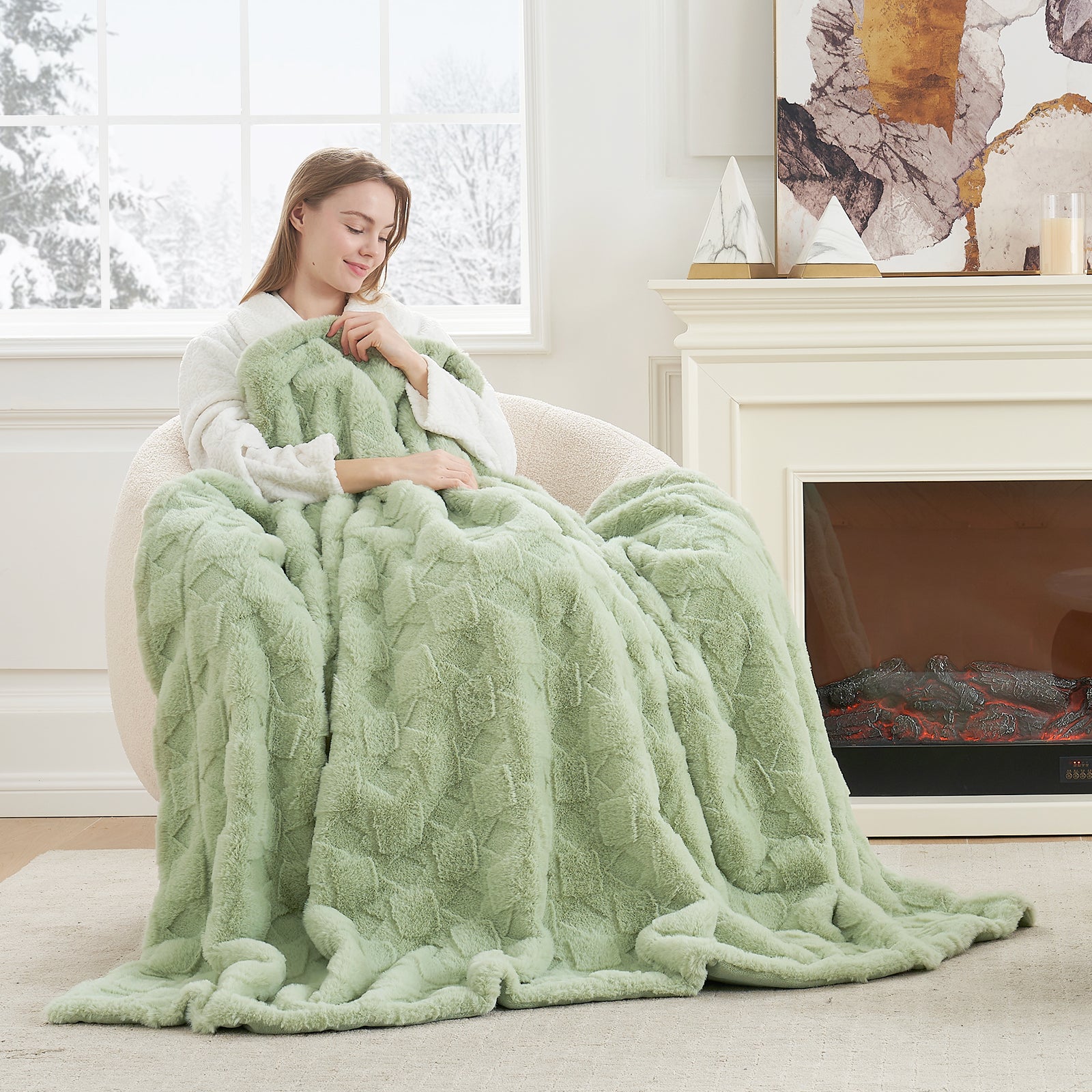 Geom Pattern Faux Fur Throw Blanket
