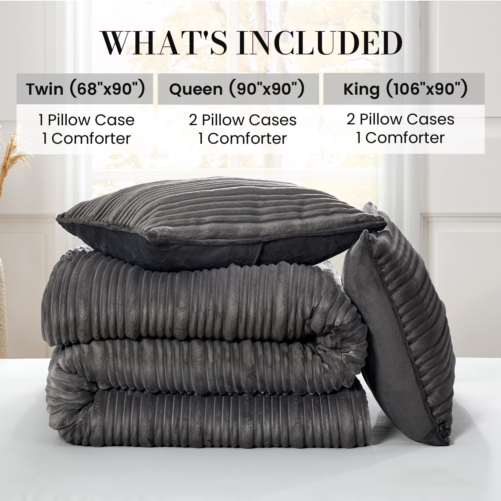 Winter Striped Flannel Fleece Comforter Set