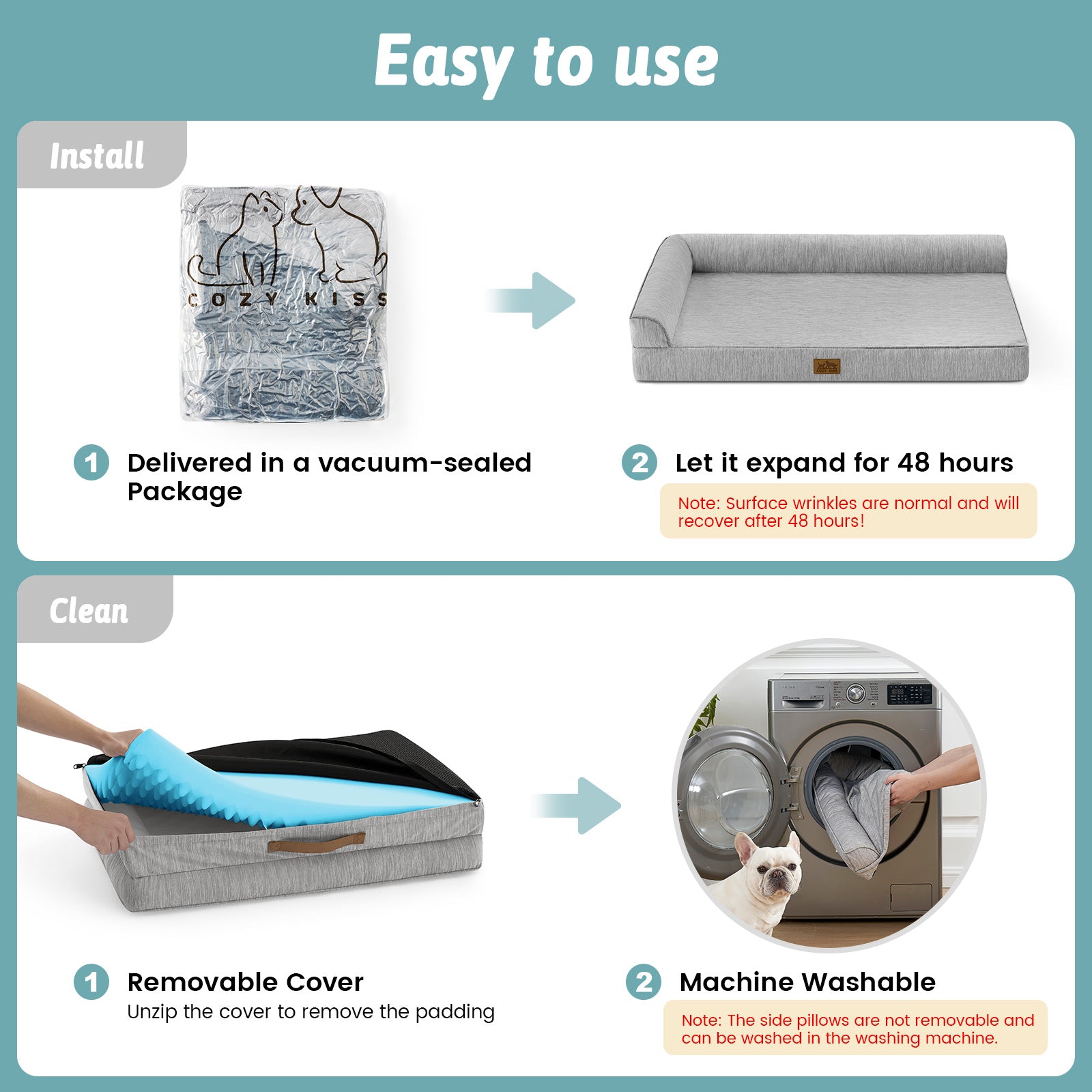 Instructions for using and cleaning a pet bed#color_Grey