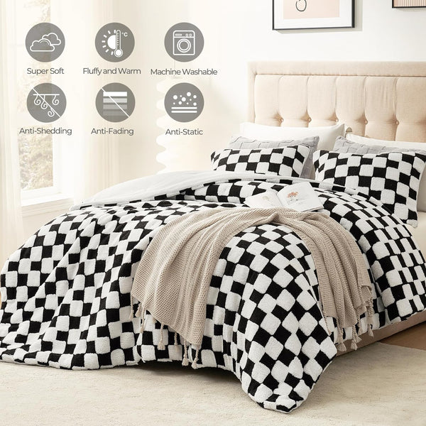 Fluffy Comforter Set-Black White