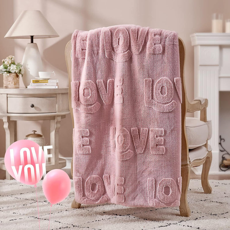 Pink Love Jacquard Faux Fur Blanket