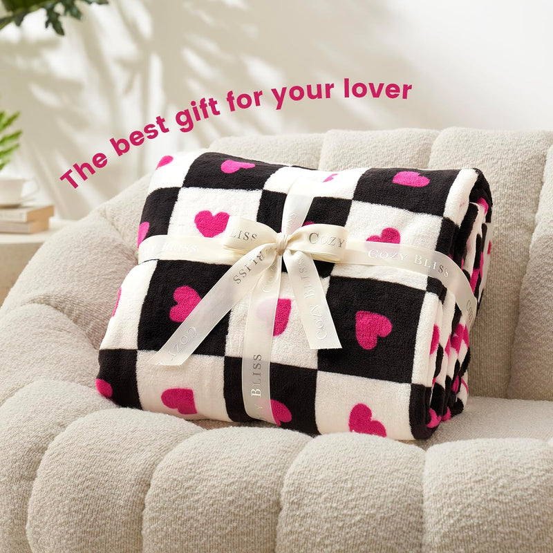 Checkered Blankets Pink Heart Valentines Day Blanke