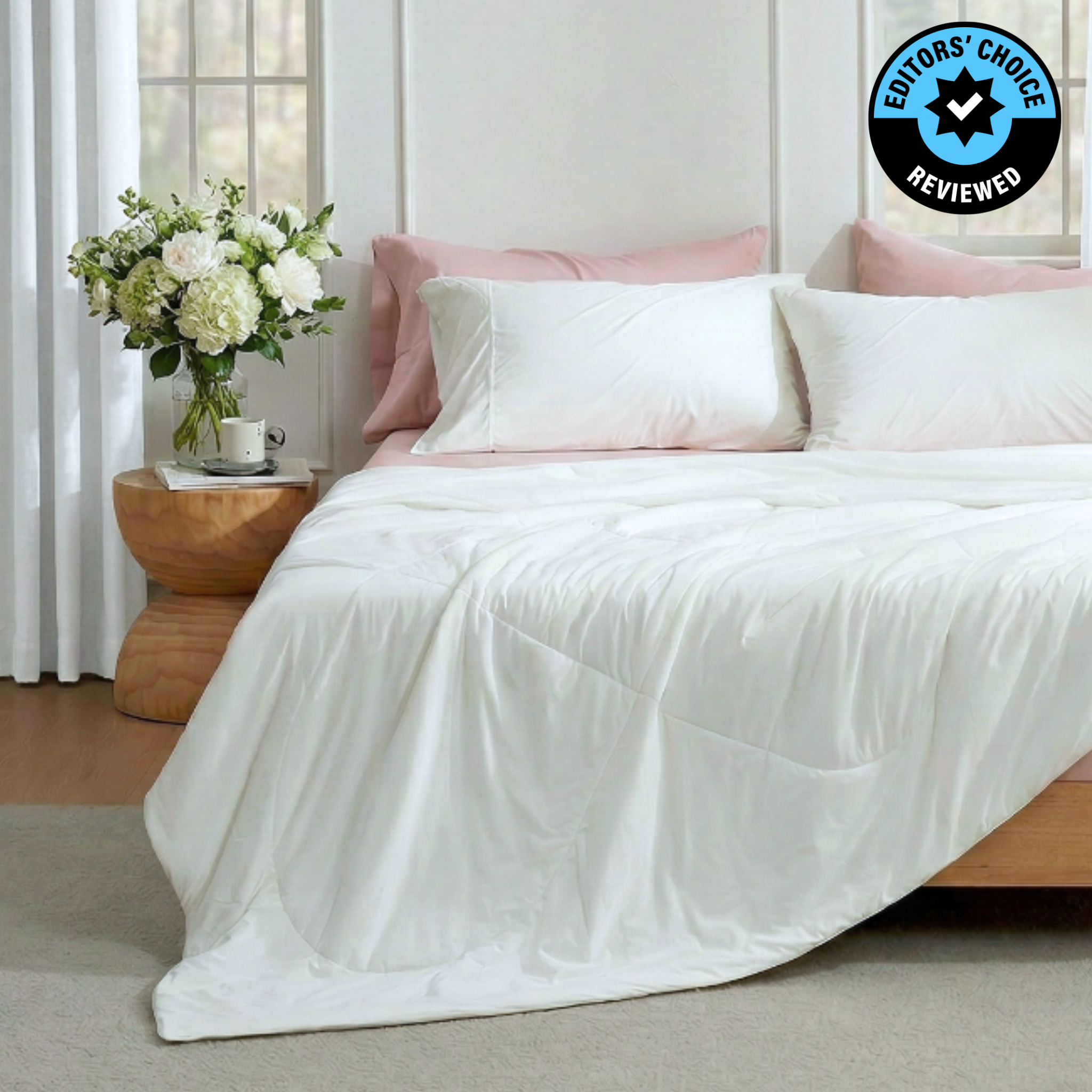 Cozy Bliss Cloud-like Extra Cooling Comforters for hot sleepers front view. #Color_Off White