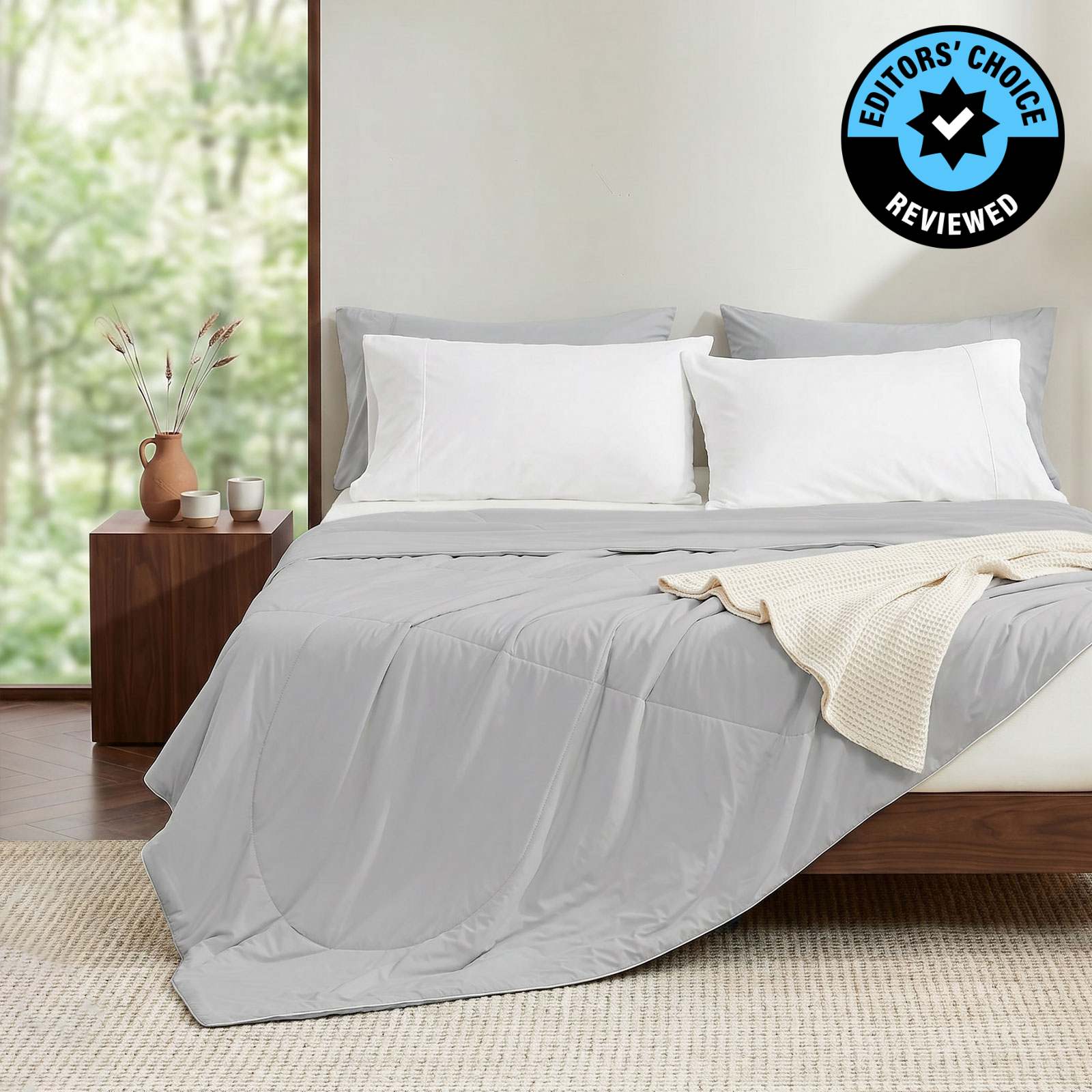 Cozy Bliss Cloud-like Extra Cooling Comforters for hot sleepers front view. #Color_Light Grey