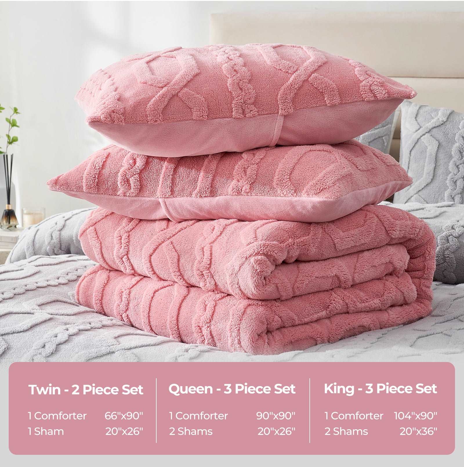 Pink Jacquard Boho Comforter Set with size options. #color_ Pink