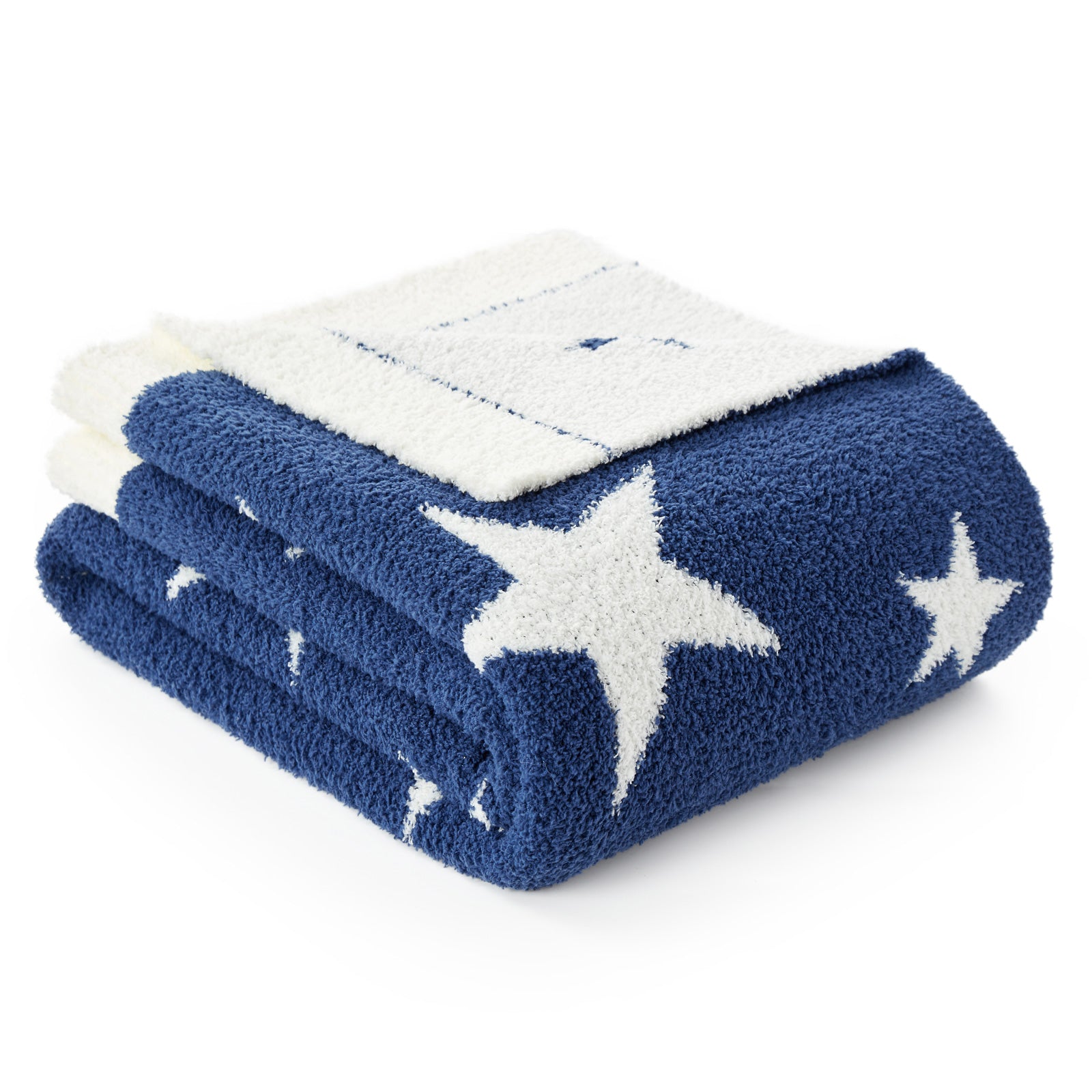 Reversible Star Feather Yarn Knit Throw Blanket