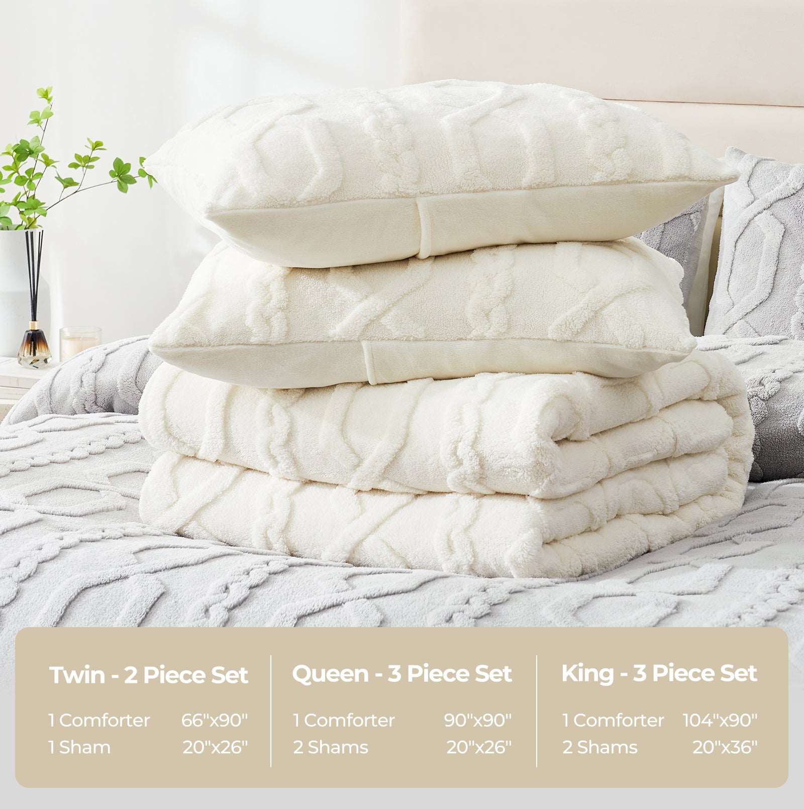 Cozy Bliss Jacquard Boho Texture Sherpa Bed Set - Cream - Product Detail #color_Cream