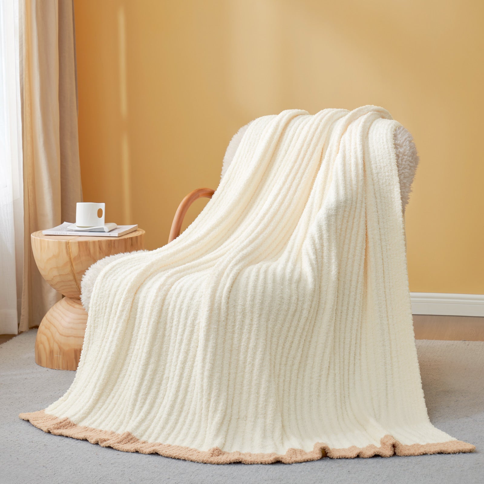 Cozy Bliss x SS Reversible Soft Ribbed Feather Yarn Throw Blanket