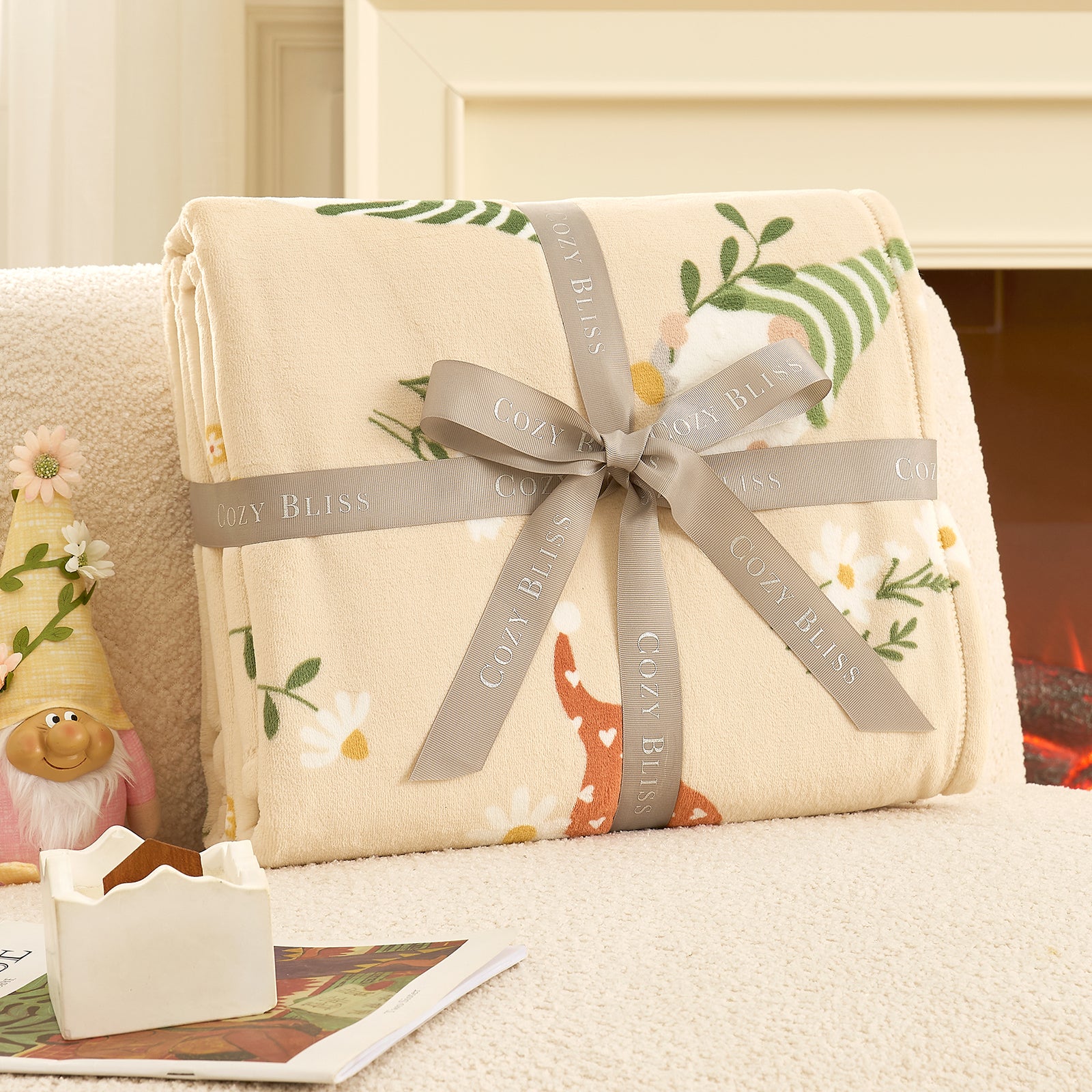 Spring Gnomes MilkyPlush Throw Blanket - Beige