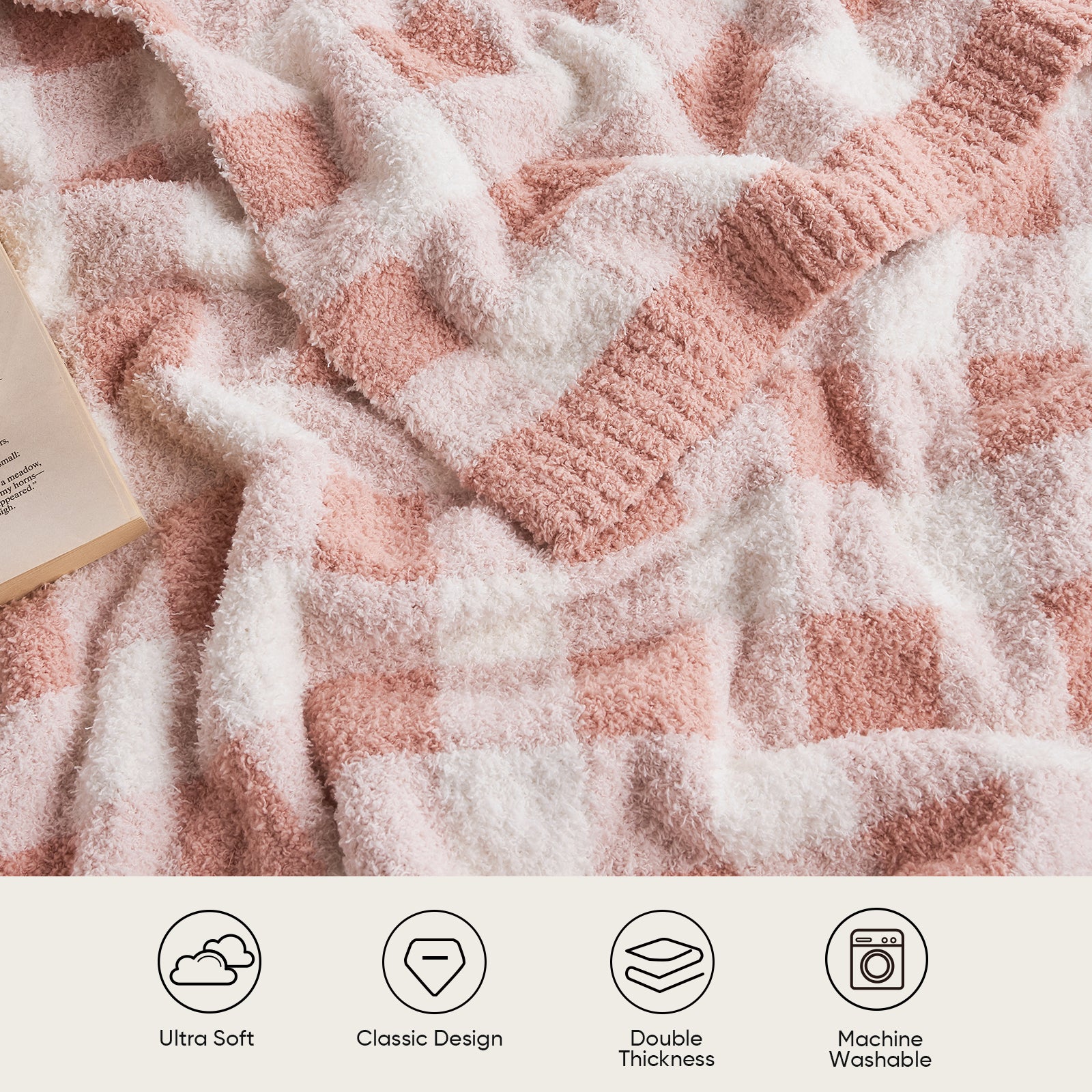 Plaid Knit Feather Yarn Knit Throw Blanket