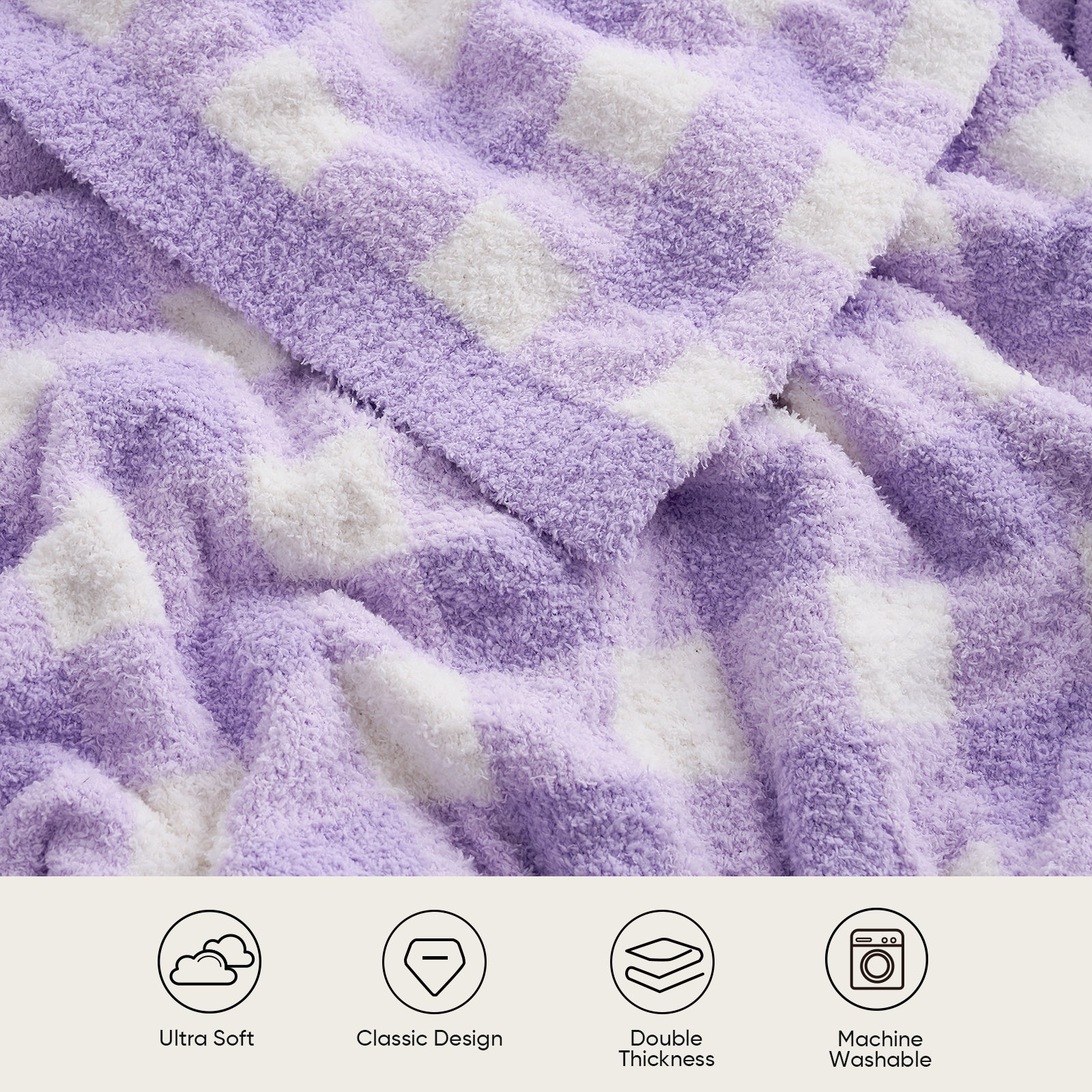 Plaid Knit Feather Yarn Knit Throw Blanket